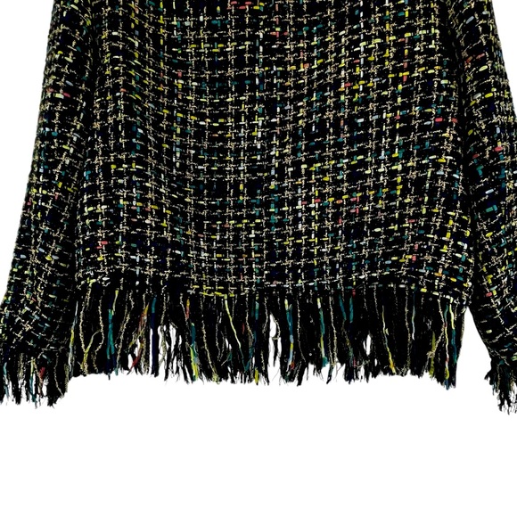 NWT ZARA Tweed Frayed Blazer Jacket Black Multicolor Gold Buttons Wool Blend L - Picture 9 of 15